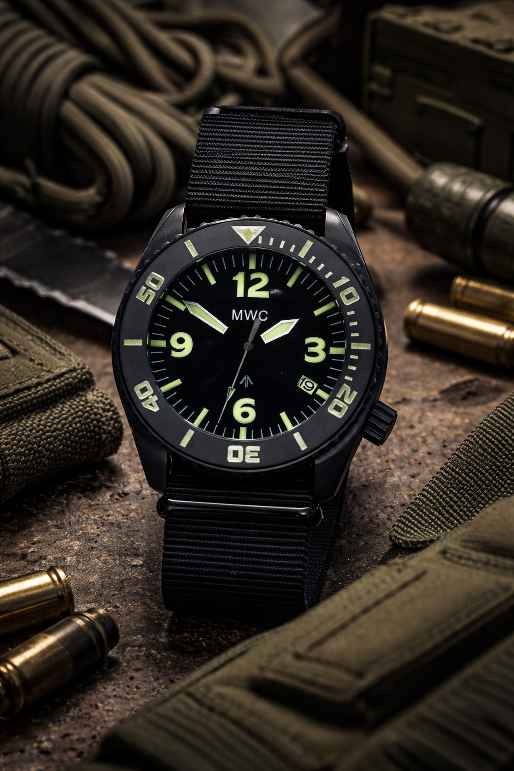 MWC "Depthmaster" 100atm / 3,280ft / 1000m Water Resistant Military Divers Watch in PVD Stainless Steel Case with Helium Valve (Automatic)