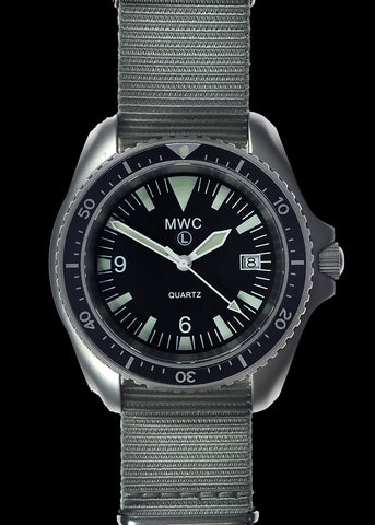 MWC 1999-2001 Pattern Black PVD Quartz Military Divers Watch with Sapphire Crystal and 10 Year Battery Life