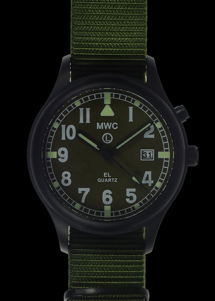 MWC G10EL Black PVD Steel General Service Watch with Olive Drab Electroluminescent (EL) Backlit Dial