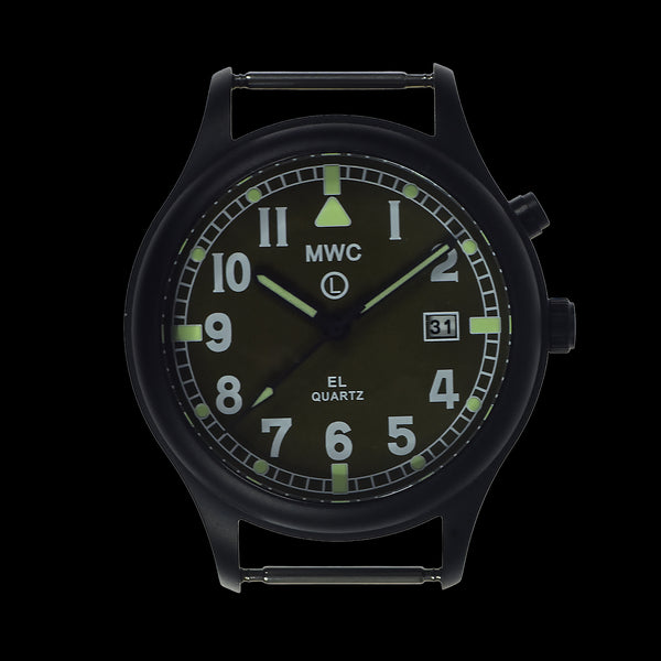 MWC G10EL Black PVD Steel General Service Watch with Olive Drab Electroluminescent (EL) Backlit Dial