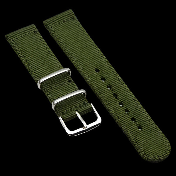 2 Piece 18mm Olive NATO Military Watch Strap in Ballistic Nylon with Stainless Steel Fasteners