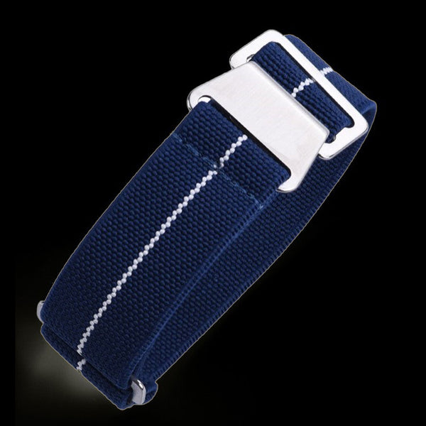 22mm Elasticated French Navy and Special Forces Strap in Navy with a White Stripe