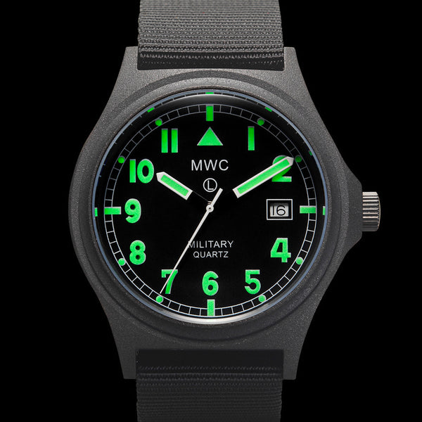 MWC G10 100m PVD Stealth Military Watch with Fixed Strap Bars, 10 Year Battery Life, Screw Crown & Caseback