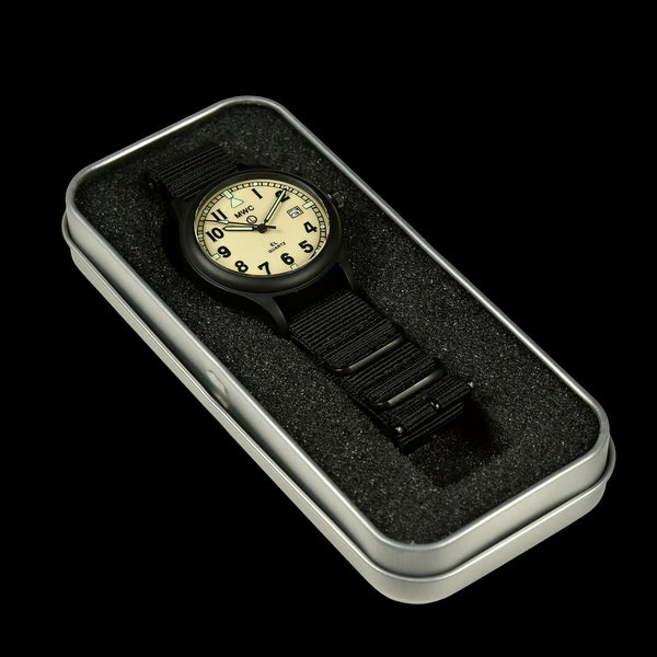 MWC G10EL Black PVD Steel General Service Watch with Desert Coloured Electroluminescent (EL) Backlit Dial