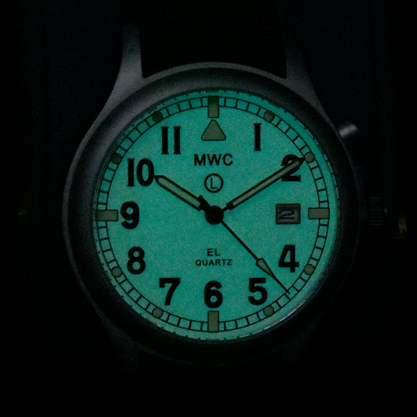 MWC G10EL Black PVD Steel General Service Watch with Desert Coloured Electroluminescent (EL) Backlit Dial