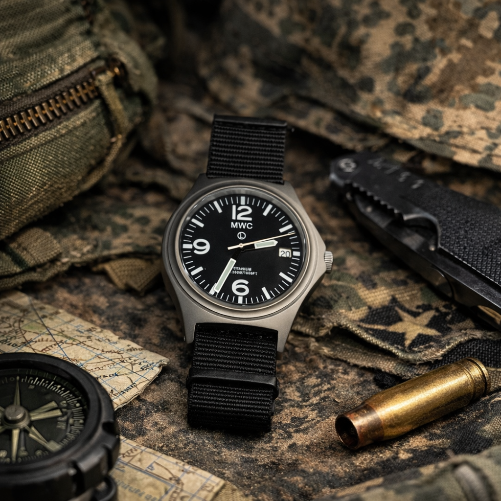 MWC Titanium Military Watch, 300m Water Resistant, Sapphire Crystal and 10 Year Battery Life - NATO NSN Number: 6645-99-847-7565