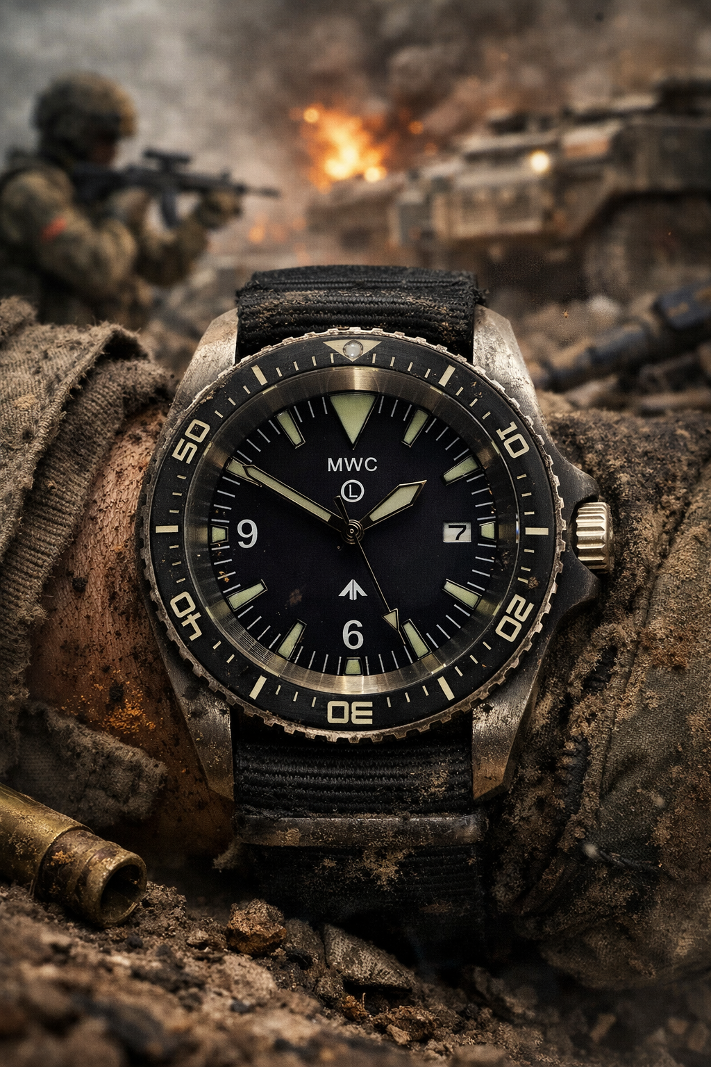 MWC Heavy Duty 300m Military Divers Watch in Stainless Steel Case (Quartz) with Sapphire Crystal and Ceramic Bezel