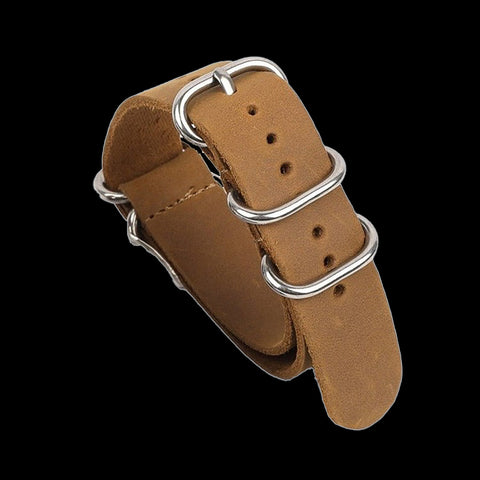 18mm Tan High Grade Saddle Leather Zulu Military Watch Strap