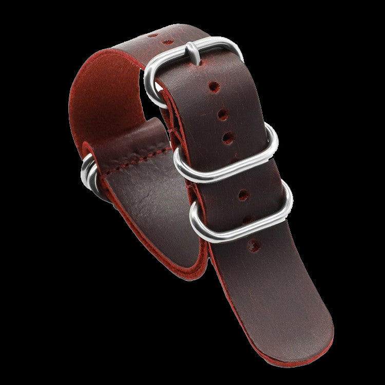 18mm Red/Oxblood High Grade Saddle Leather Zulu Military Watch Strap