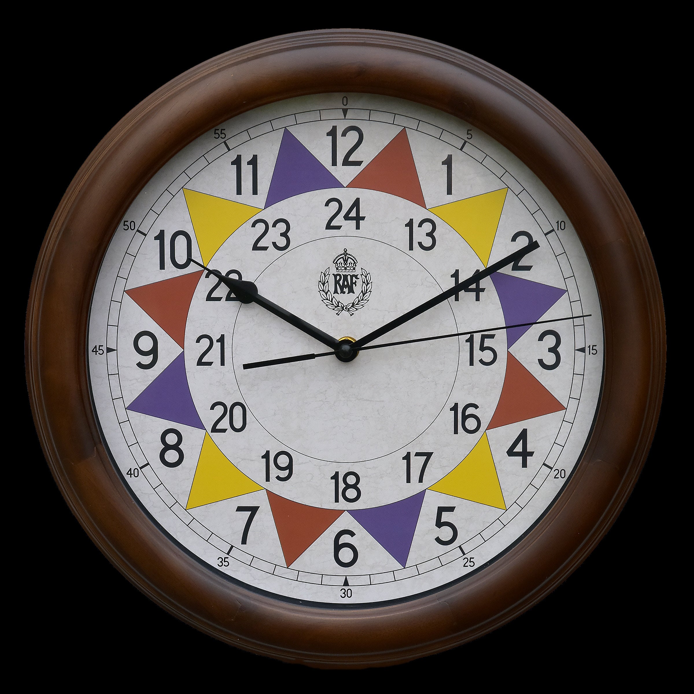 RAF 1940 Pattern "Battle of Britain" Replica Sector Wall Clock with Silent Sweep Movement in Wooden Case (Size 14" / 35.6cm)