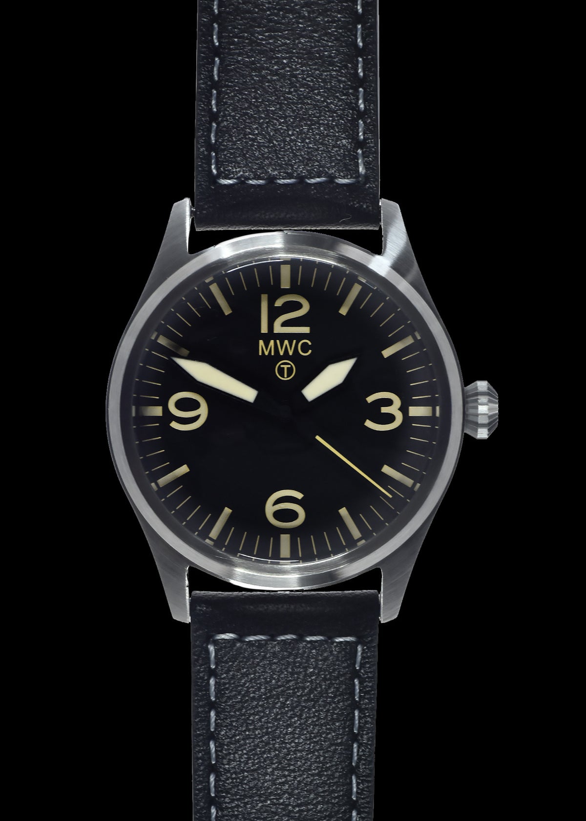 Montre MWC Classic 40 Aviator Automatique Acier Noir Cuir - Neuve Avec étiquettes