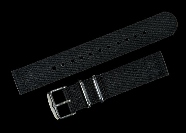 Two-Piece Black Leather Strap 20mm with Black PVD Steel Buckle