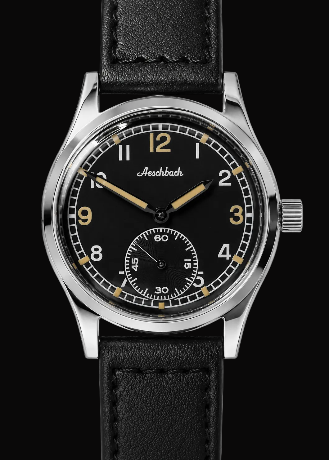 Aeschbach WW2 Pattern German Wehrmacht & Luftwaffe Dienstuhr (Army/Airforce Service Watch) with Sapphire Box Crystal and a 21 Jewel Automatic Mechanical Movement