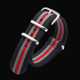 24mm Black, Grey and Red NATO Military Watch Strap