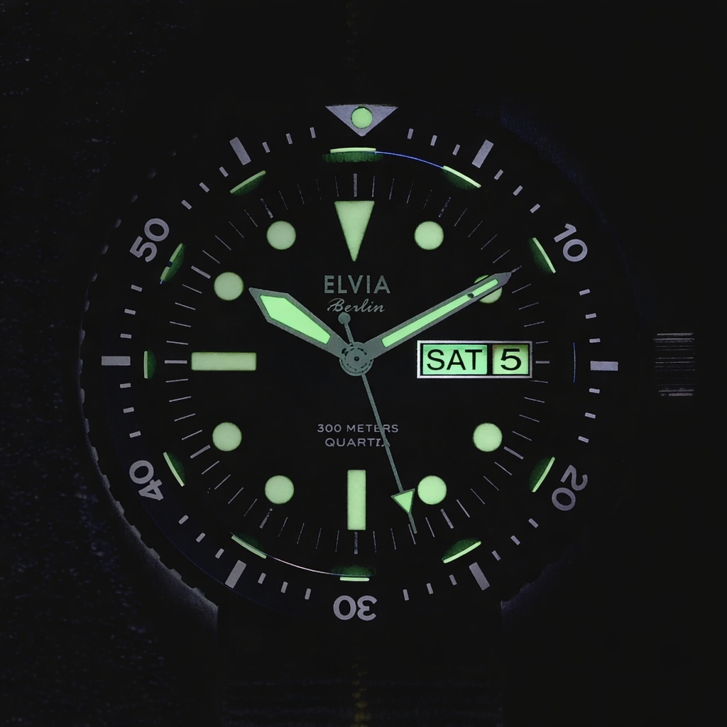 ELVIA Day/Date Military Divers Watch with Sapphire Crystal and Quartz Movement