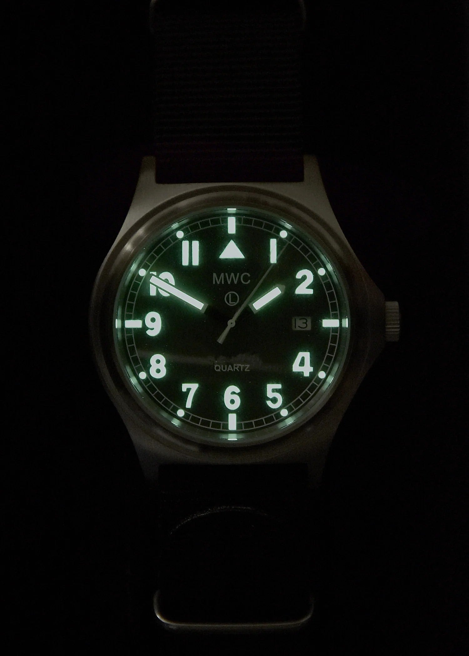 MWC G10 200m/660ft Water resistant Stainless Steel Military Watch with Sapphire Crystal and Date - NATO Stock Number: NSN 6645-99-472-3228D