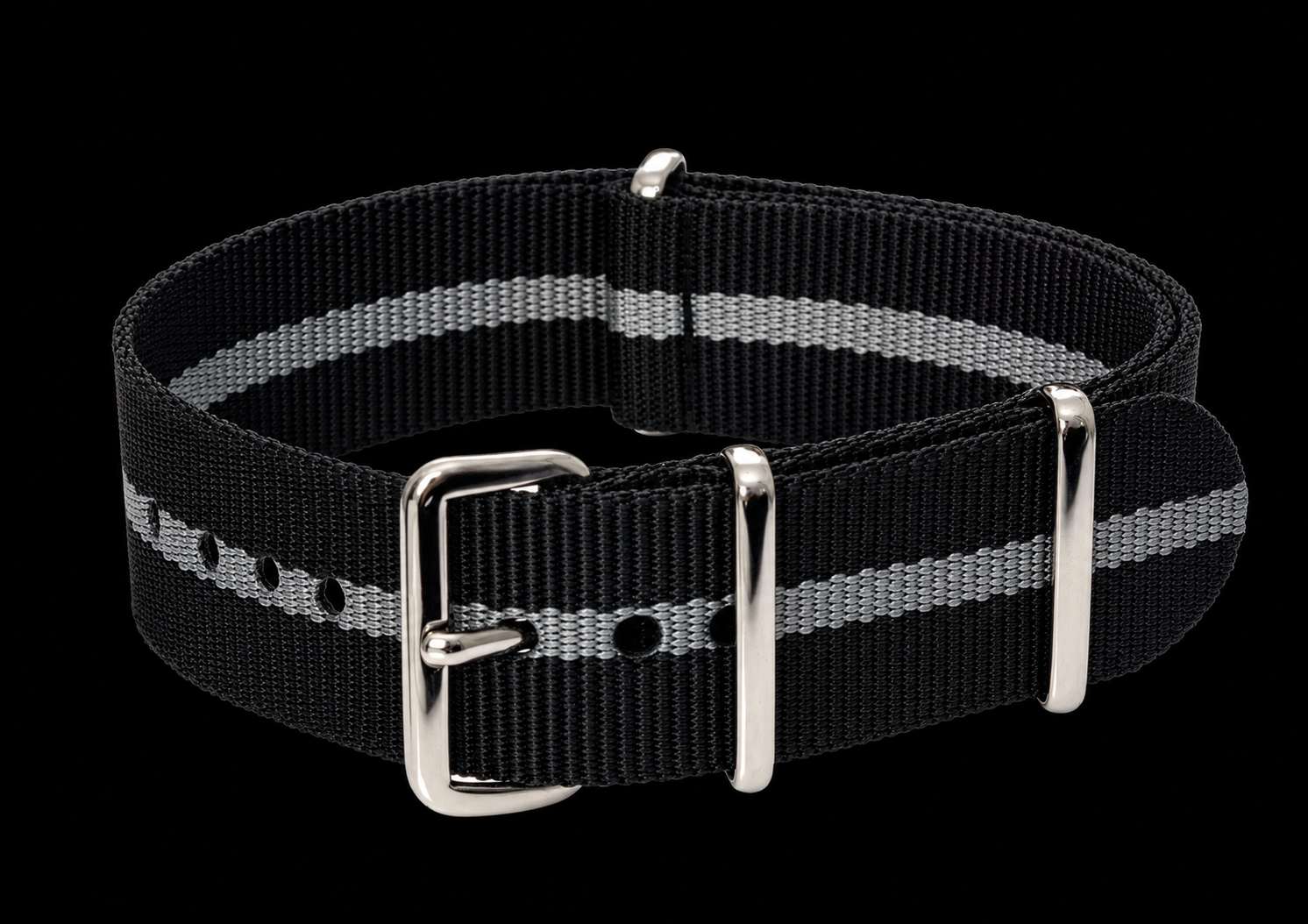 22mm Black and Grey NATO Nylon Military Watch Strap