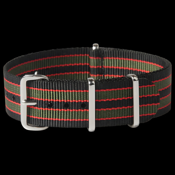 20mm Black, Red and Olive Green NATO Military Watch Strap