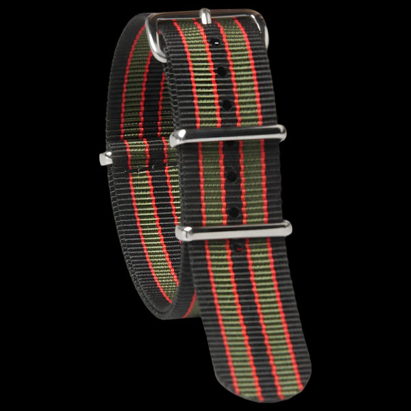 20mm Black, Red and Olive Green NATO Military Watch Strap