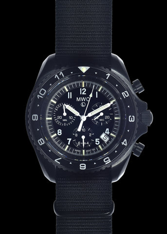 MWC NATO Pattern Stainless Steel Military Pilots Chronograph with Sapphire Crystal and Swiss Ronda Movement - 12 Hour GMT Bezel and GTLS/Tritium Illumination