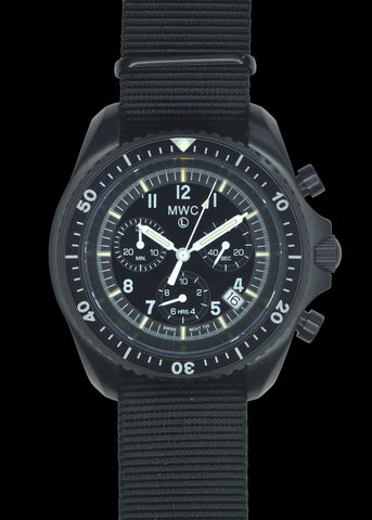 MWC NATO Pattern Stainless Steel Military Pilots Chronograph with Sapphire Crystal and Swiss Ronda Movement - 12 Hour GMT Bezel and GTLS/Tritium Illumination