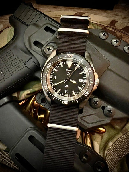 Stainless Steel Military Divers Watch with Automatic 24 Jewel Movement, 12/24 Hour Dial Format, Sapphire Crystal and Ceramic Bezel (Tactical Solid Strap Bars)