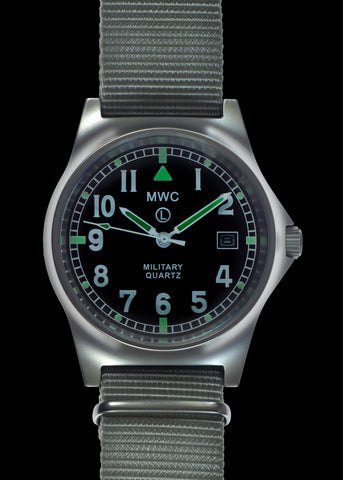 MWC G10 LM Stainless Steel Military Watch on a Grey NATO Military Webbing Strap