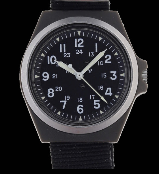 Replica MIL-W-46374C 1980s U.S pattern Military Watch  in Black on a Nylon Webbing Strap