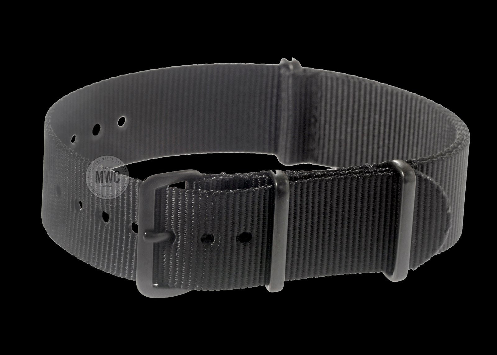 18mm Black NATO Military Watch Strap with Matching Black PVD Fasteners
