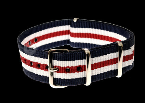 20mm Red, White and Blue NATO Military Watch Strap