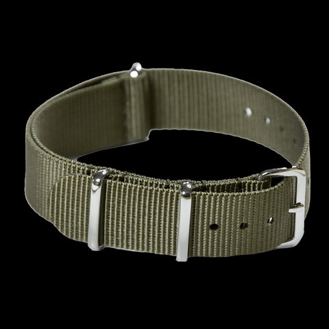 2 Piece 22mm Olive NATO Military Watch Strap in Ballistic Nylon with Black PVD Fasteners