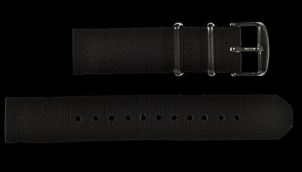 2 Piece 18mm Black NATO Military Watch Strap in Ballistic Nylon with Stainless Steel Fasteners