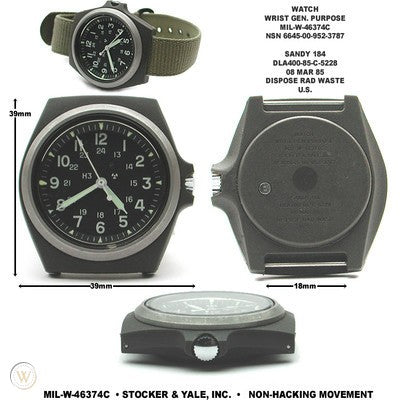 Replica MIL-W-46374C 1980s U.S pattern Military Watch  in Black on a Nylon Webbing Strap